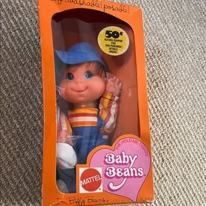 MATTEL 💙🧡  Baby Beans Doll - Blue Hat and Orange Stripes in original box
